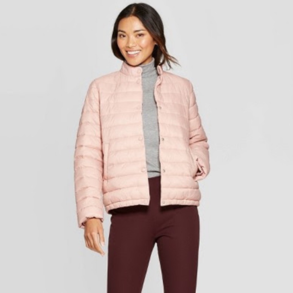 New Women's Short Quilted Puffer Jacket - A New Day™ Pink XS